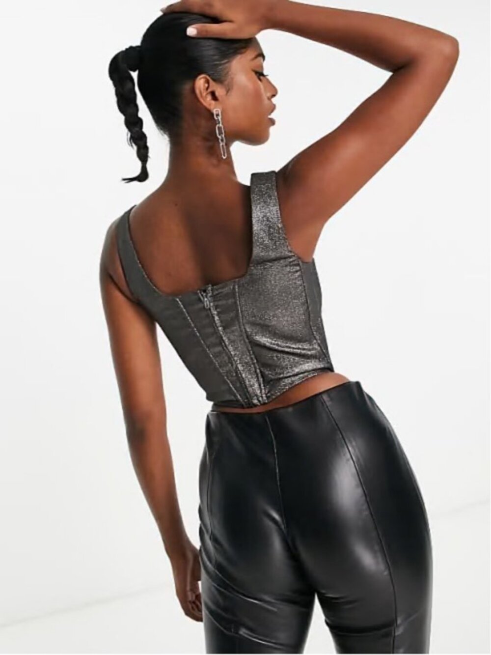 & Other Stories Metallic Silver Corset Crop Top size 34 XS Castlecore Fairycore - Picture 2 of 11